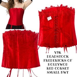 Y2K VINTAGE FREDERICKS OF HOLLYWOOD DEADSTOCK RED LACE UP CORSET SMALL